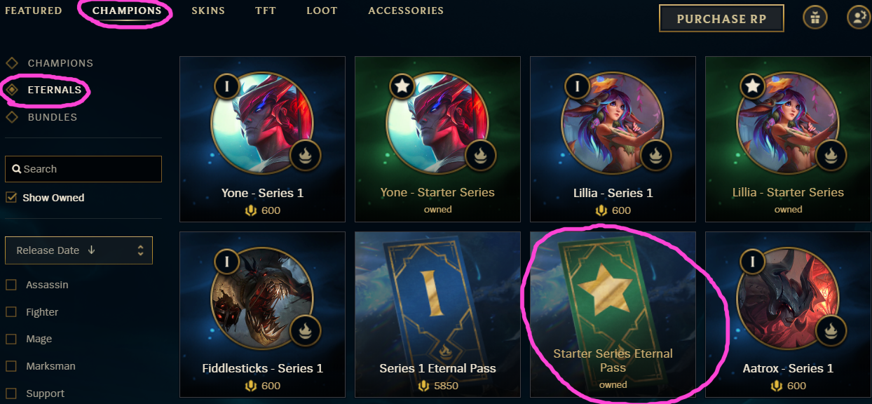 Buying Eternals sets in LoL