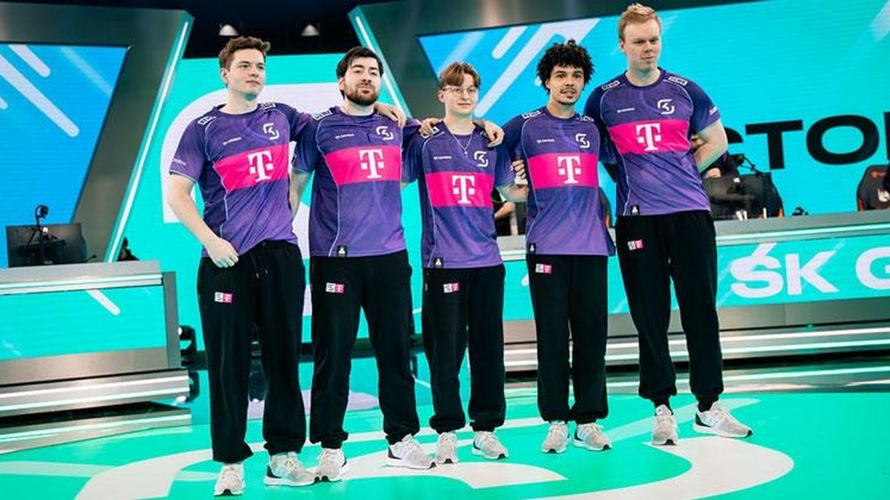 SK Gaming League of Legends players stand on stage